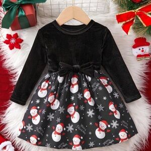 😍FREE GIFT😍 NEW! Baby Christmas Snowman Print Velvet Dress